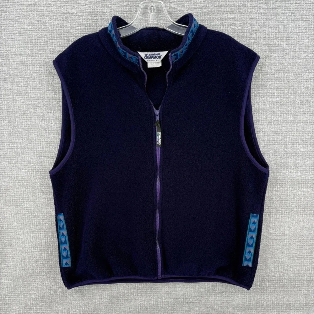 Vintage Campmor Fleece Vest Mens Large Purple Aztec Trim Full Zip Gorpcore - Picture 1 of 10